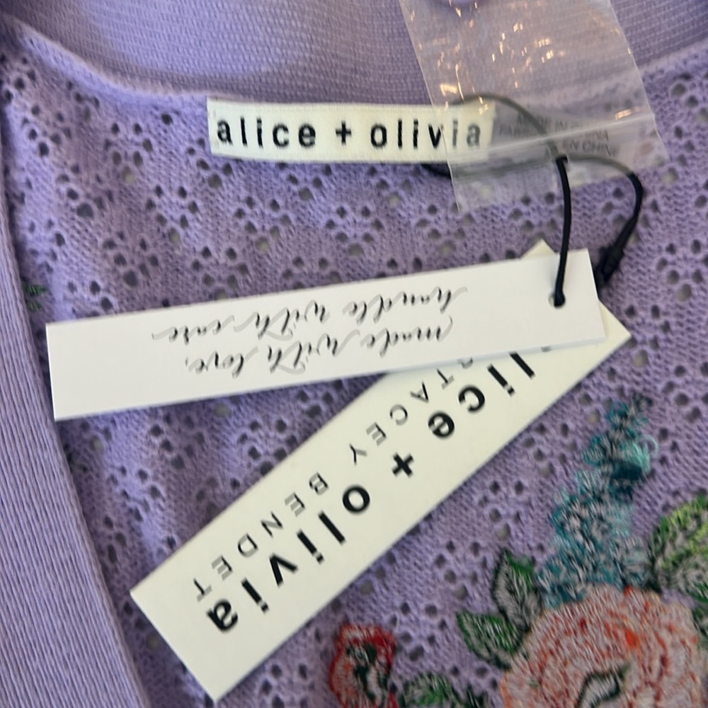Alice + Olivia Lavender Floral Embroidered Cropped Cardigan - Picture 2 of 4
